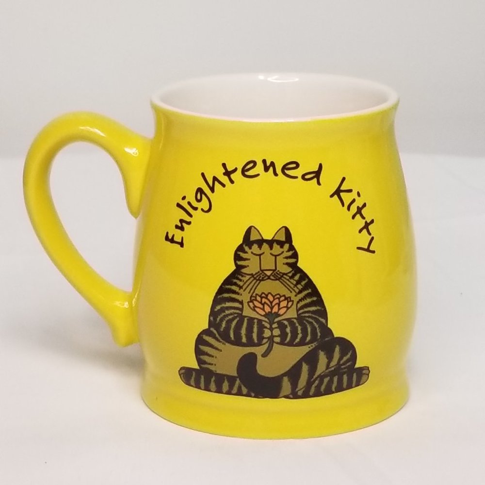Enlightened Kitty Lemon Yellow Cat Mug 15oz Yoga